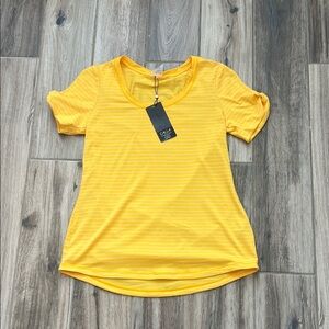 NEW CALIA by Carrie Underwood Yellow Striped Short Sleeve Tee